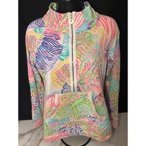 Lilly Pulitzer 1/4 Zip Pullover Sweatshirt Sea Shell Print White Multi Size S